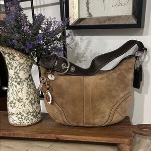 Coach Tan and Brown Suede Shoulder Bag